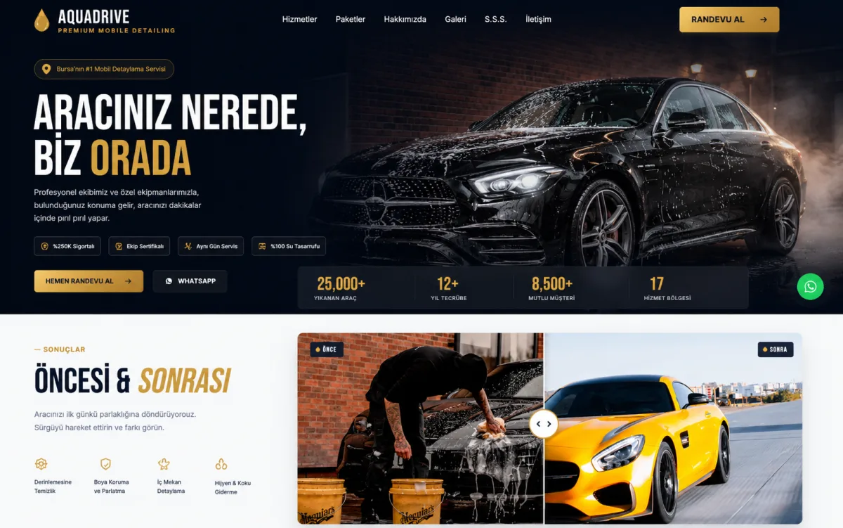 Aqua Drive, Oto Araba Yıkama, Oto Yerinde Yıkama Web Sitesi