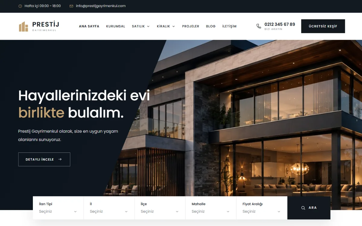 Prestij Emlak Yazılımı, Emlakçı Web Sitesi