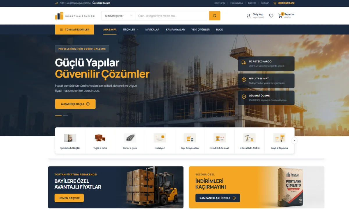 Yapı & İnşaat Malzemeleri E-Ticaret Yazılımı