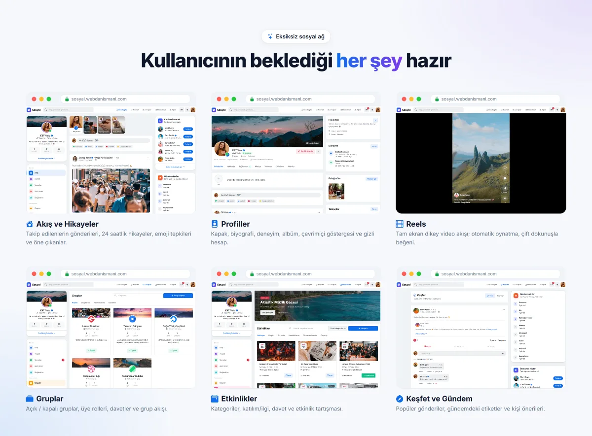 Sosyal Ağ Yazılımı | Hikaye, Reels, Mesajlaşma, Reklam Sistemi, PWA | Canlı Demo